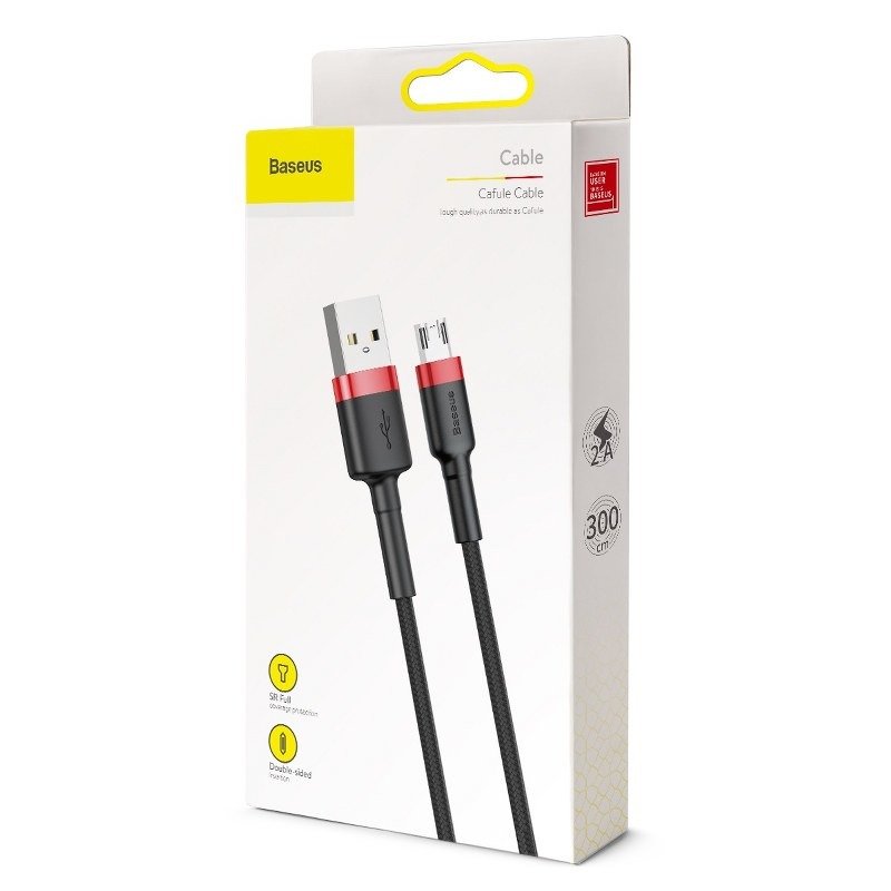 Data- og opladningskabel USB-A - microUSB Baseus Cafule, 18W, 3m, rød CAMKLF-H91