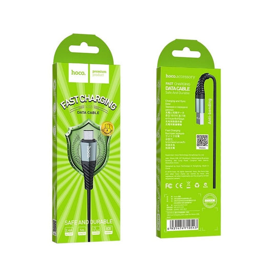 HOCO X38 Cool USB-A - microUSB data- og opladningskabel, 18W, 1m, sort