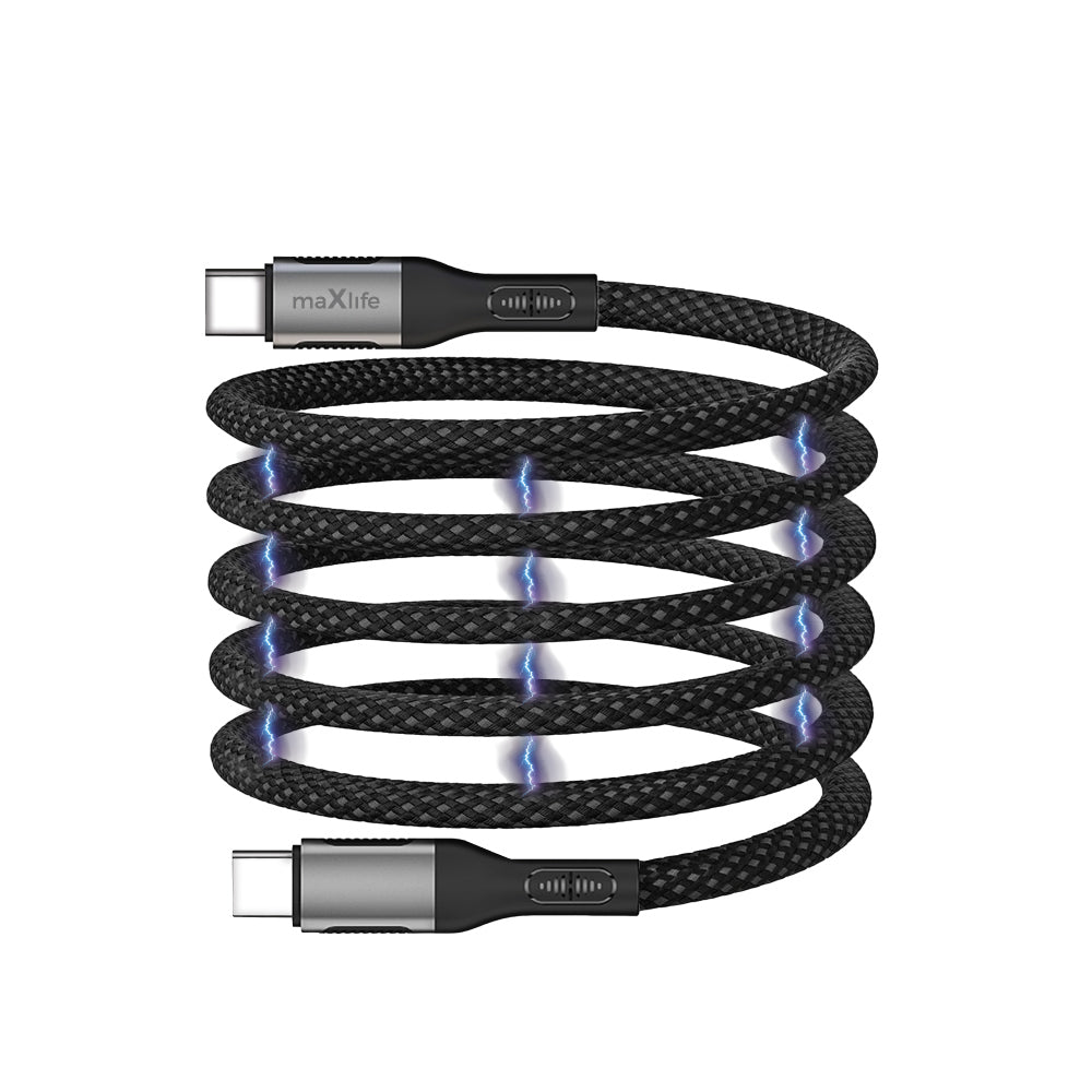 Data- og opladningskabel USB-C - USB-C MaXlife MXUC-11 Magnetisk, 100W, 1m, Sort