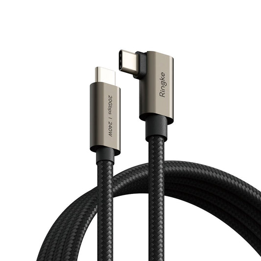 USB-C - USB-C data- og opladningskabel Ringke 2X2 Angled, 240W, 2m, Sort