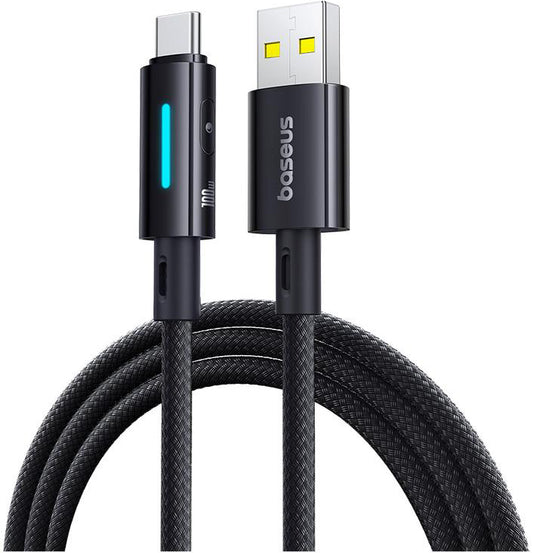 Data- og opladningskabel USB-A - USB-C Baseus Lit Button Control, 100W, 1m, Sort P10379002121-00