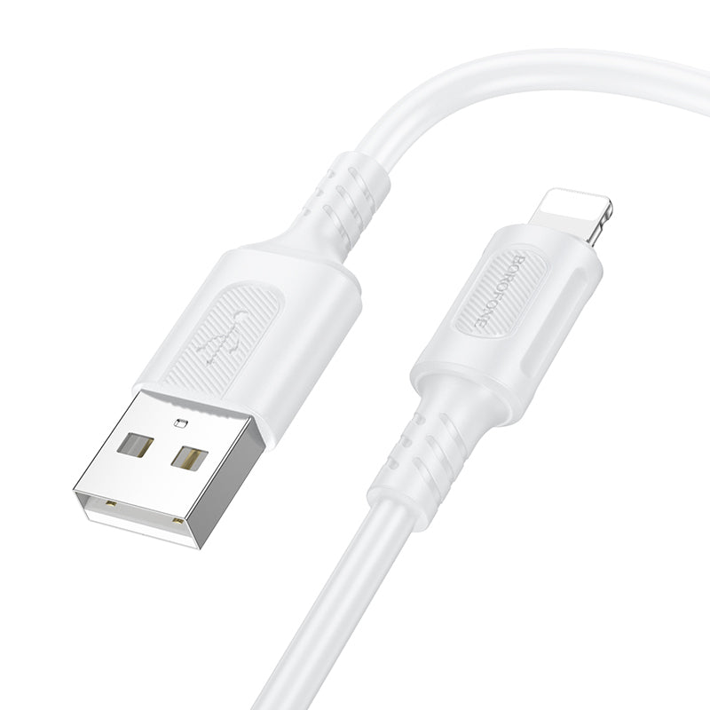 Data- og opladningskabel USB-A - Lightning Borofone BX111 Feliz, 18W, 1m, Hvid