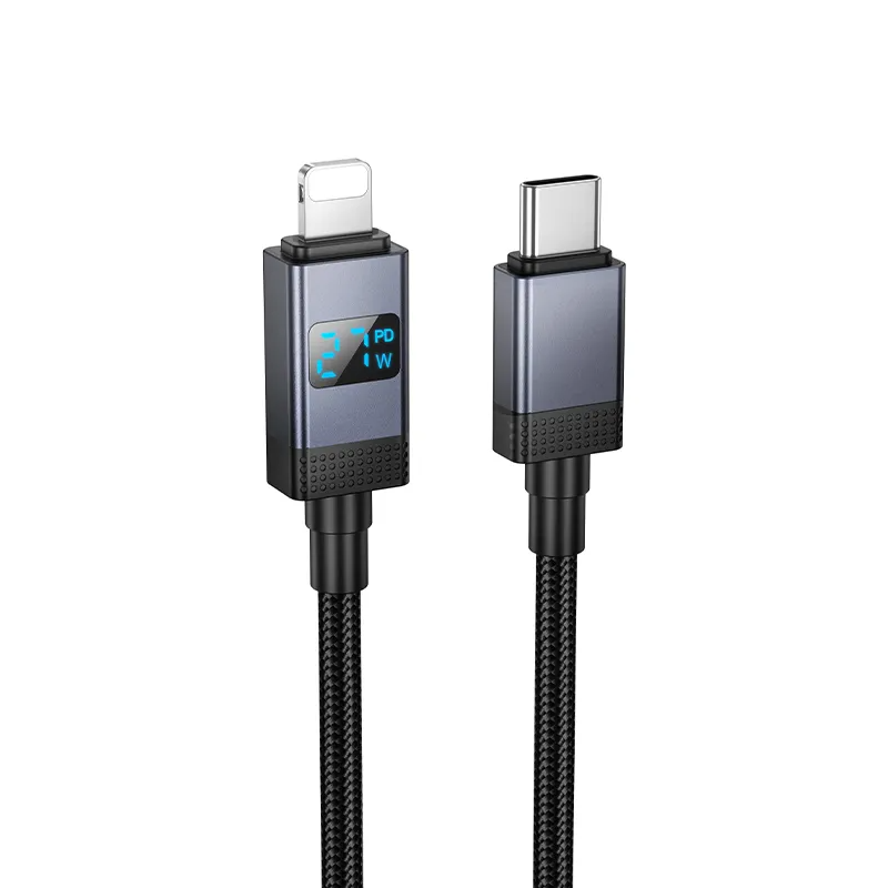 Data- og opladningskabel USB-C - Lightning HOCO X118 Display, 27W, 1m, Sort