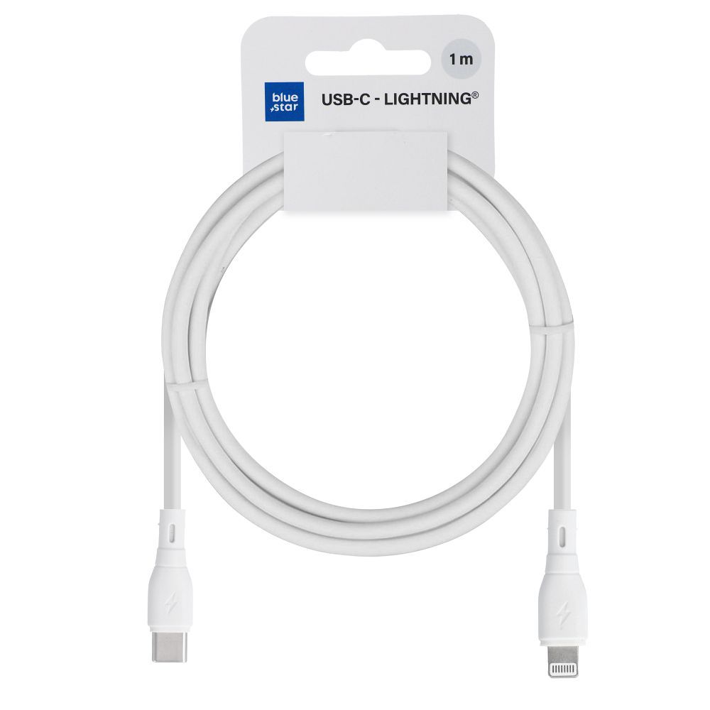 Data- og opladningskabel USB-C - Lightning Blue Star Eco, 27W, 1m, Hvid