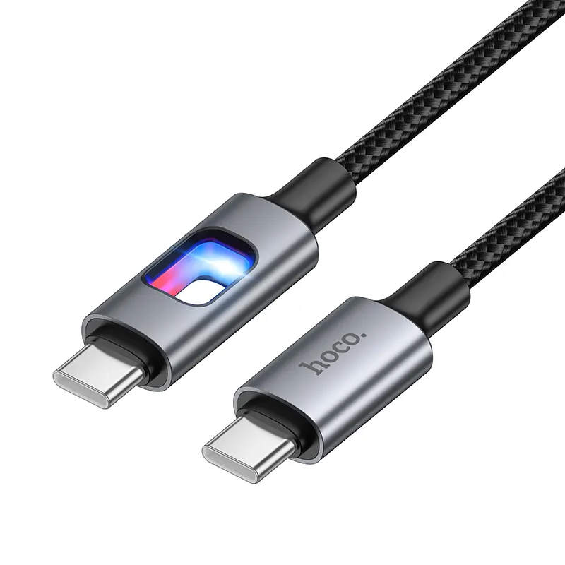 USB-C Data- og Opladningskabel - USB-C HOCO U144 Led, 60W, 1,2m, Sort