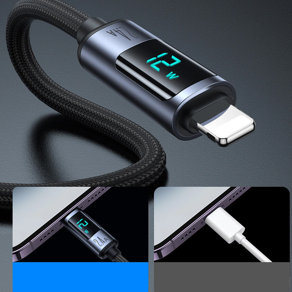 Data- og opladningskabel USB-A - Lightning Joyroom S-A16 Prism Display, 12W, 1.2m, Sort