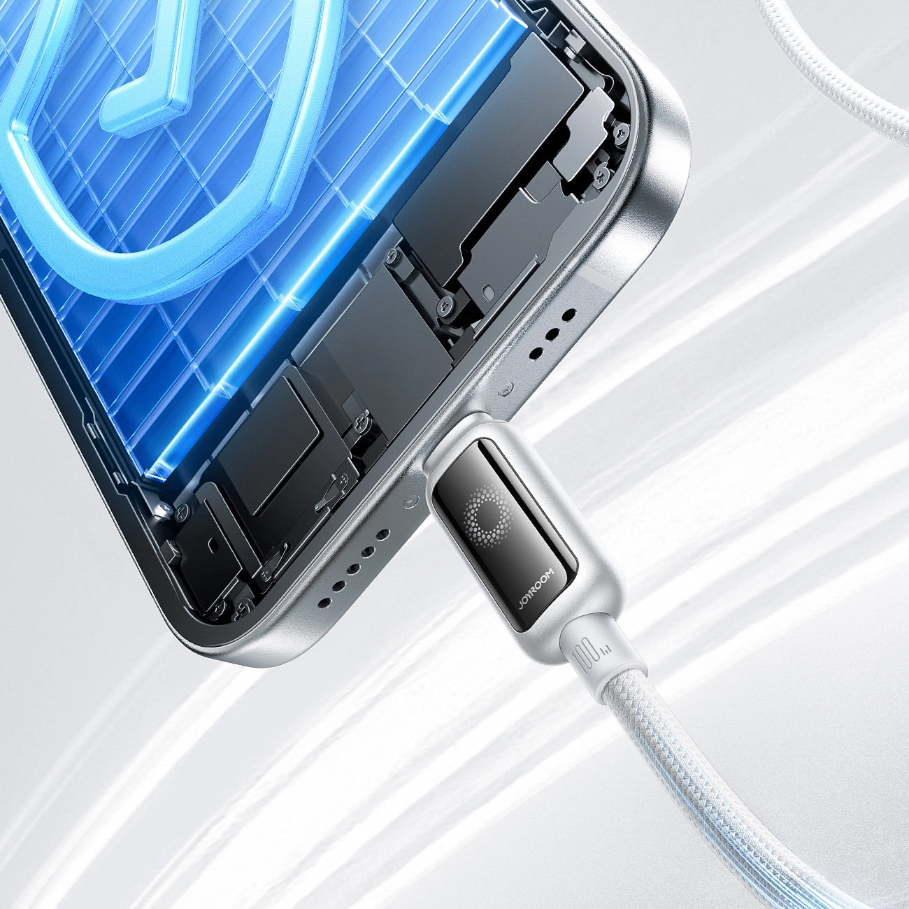 USB-C Data- og Opladningskabel - USB-C Joyroom S-A55 StarFlight Display, 100W, 1.2m, Hvid