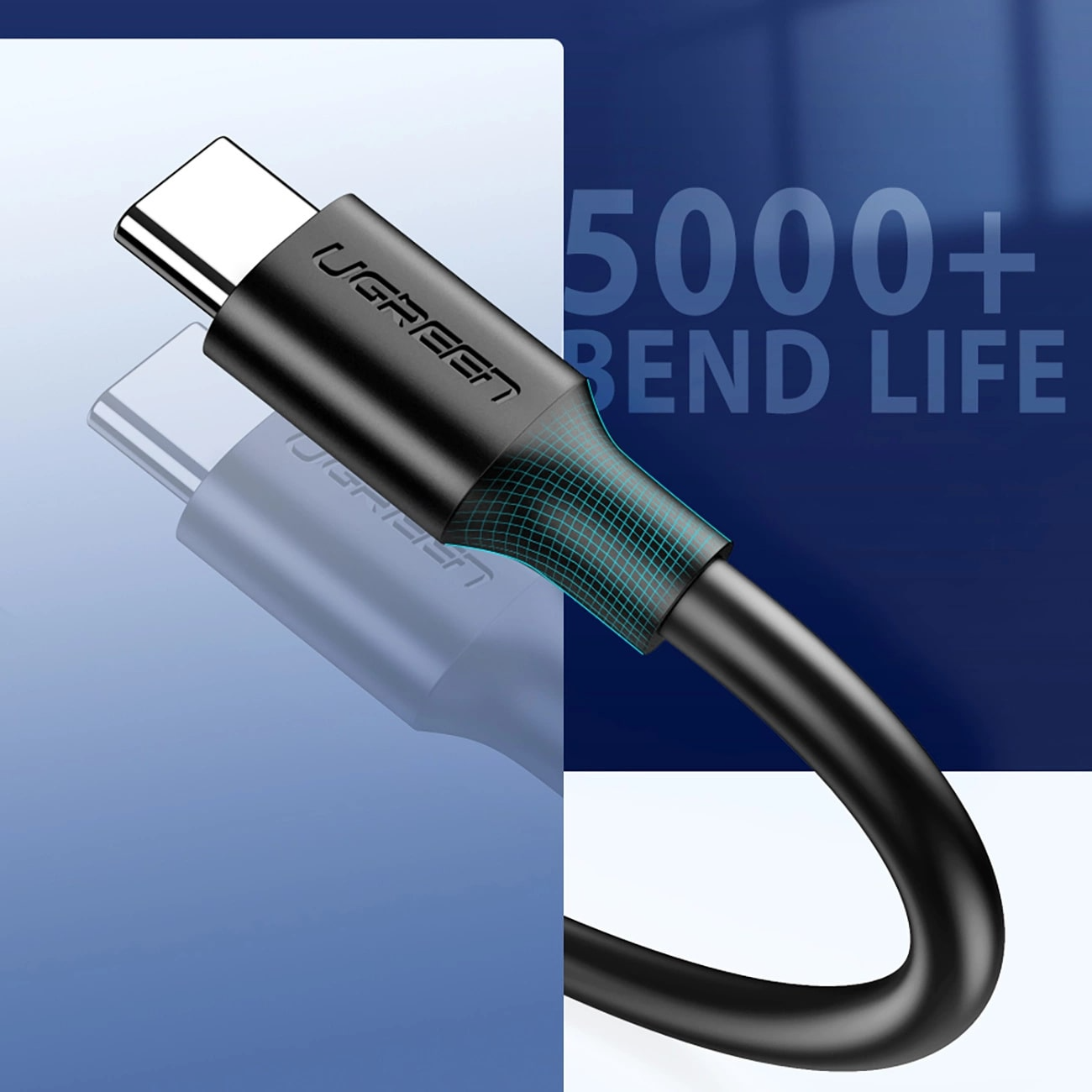 USB-A - USB-C UGREEN US184 data- og opladningskabel, 18W, 0.5m, Sort