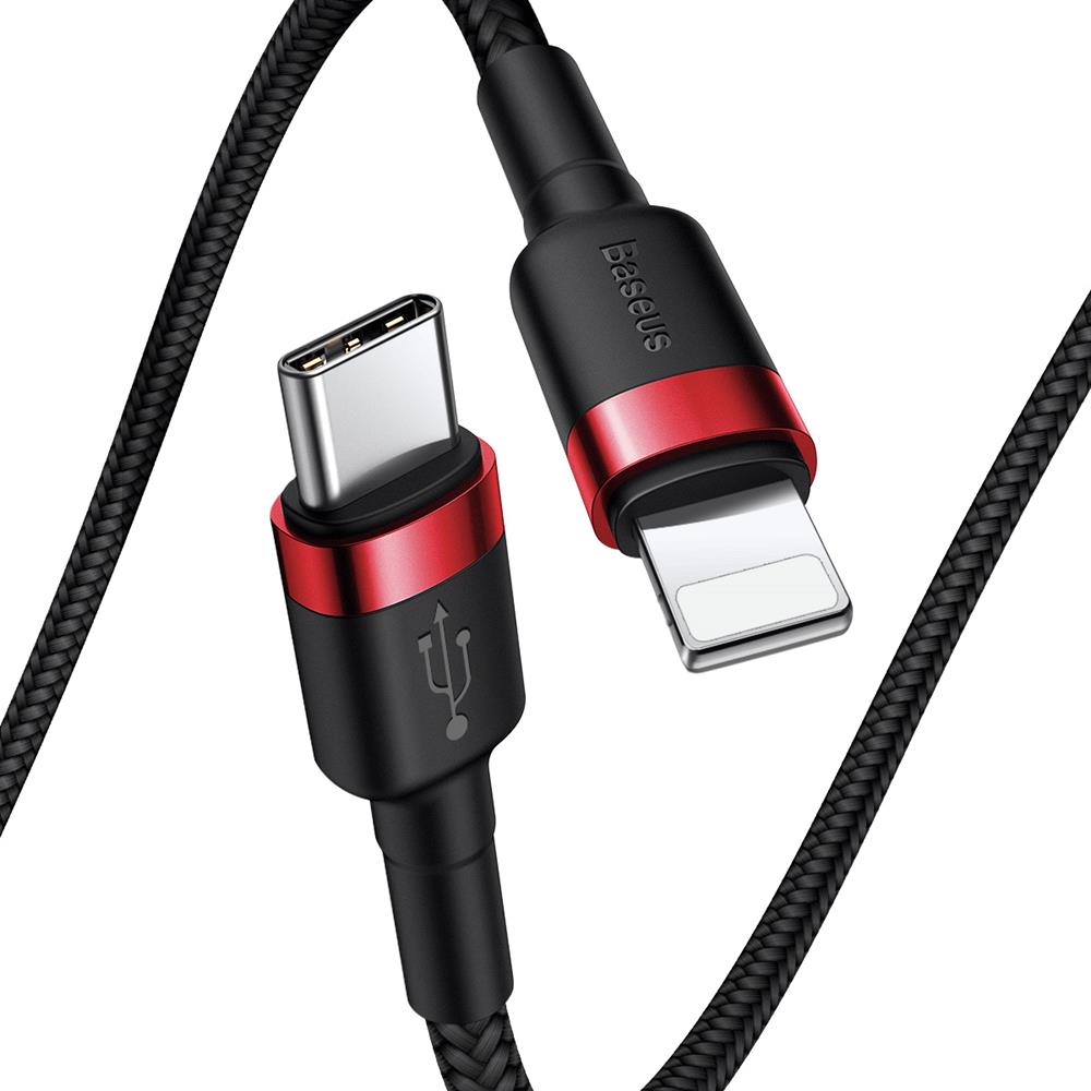 Data- og opladningskabel USB-C - Lightning Baseus Cafule, 18W, 1m, rød CATLKLF-91