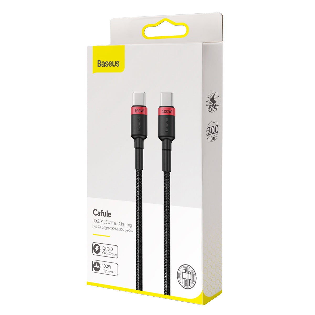 USB-C data- og opladningskabel - USB-C Baseus Cafule, 100W, 2m, rød CATKLF-AL91