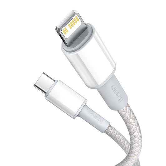 USB-C - Lightning Baseus flettet data- og opladningskabel med høj densitet, 20W, 2 m, hvid CATLGD-A02