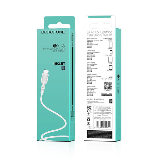 Data- og opladningskabel USB-A - USB-C Borofone BX16, 18W, 1m, hvid