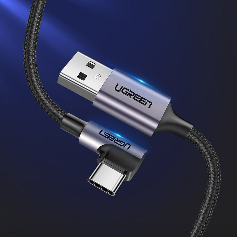 Data- og opladningskabel USB-A - USB-C UGREEN US284 Angled, 18W, 1m, Grå