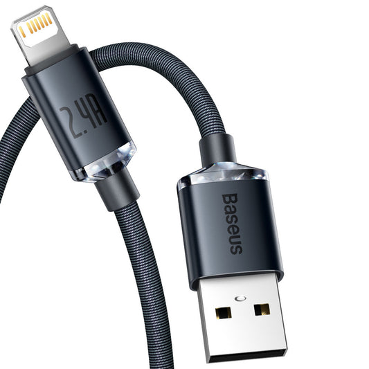 Baseus Crystal Shine USB-A - Lightning data- og opladningskabel, 20W, 1,2 m, sort