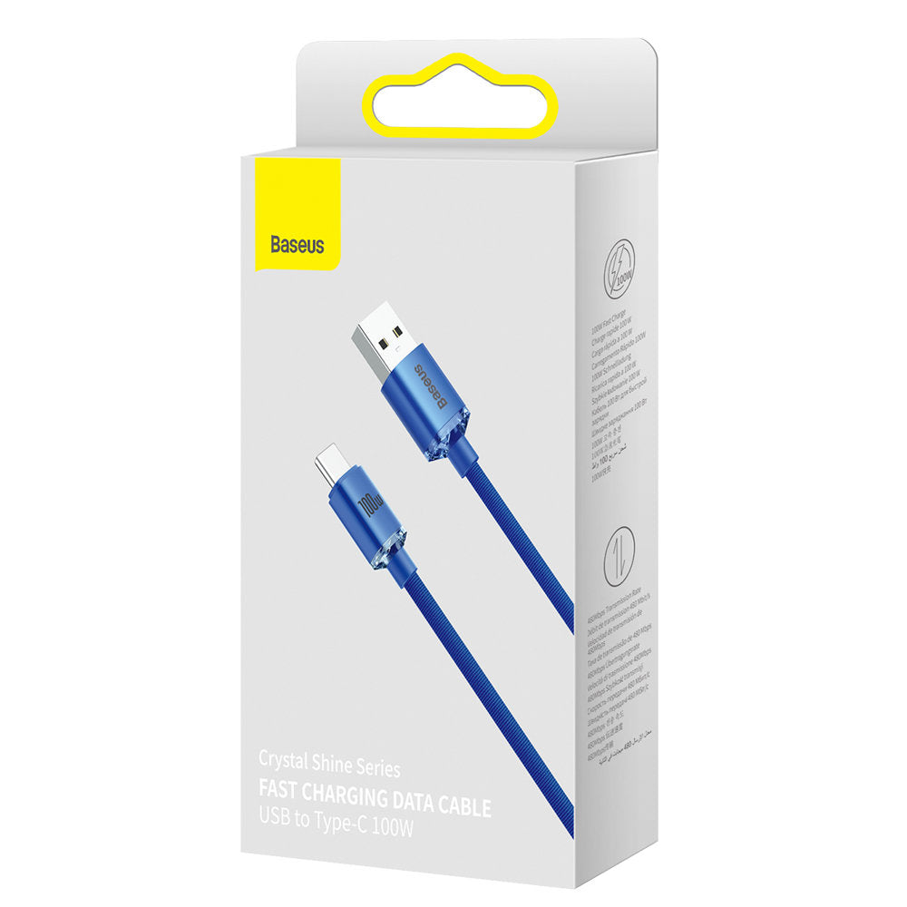 USB-A til USB-C Baseus Crystal Shine Series data- og opladningskabel, 100W, 2m, blå CAJY000503