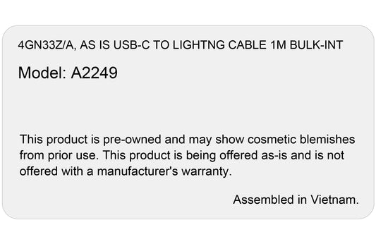 Data- og opladningskabel USB-C - Apple Lightning, 96W, 1m, Hvid, Som den er 4GN33Z/A