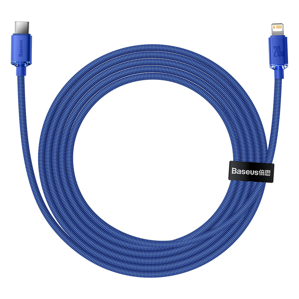 Baseus Crystal Shine Series USB-C - Lightning data- og opladningskabel, 20W, 2m, blå CAJY000303