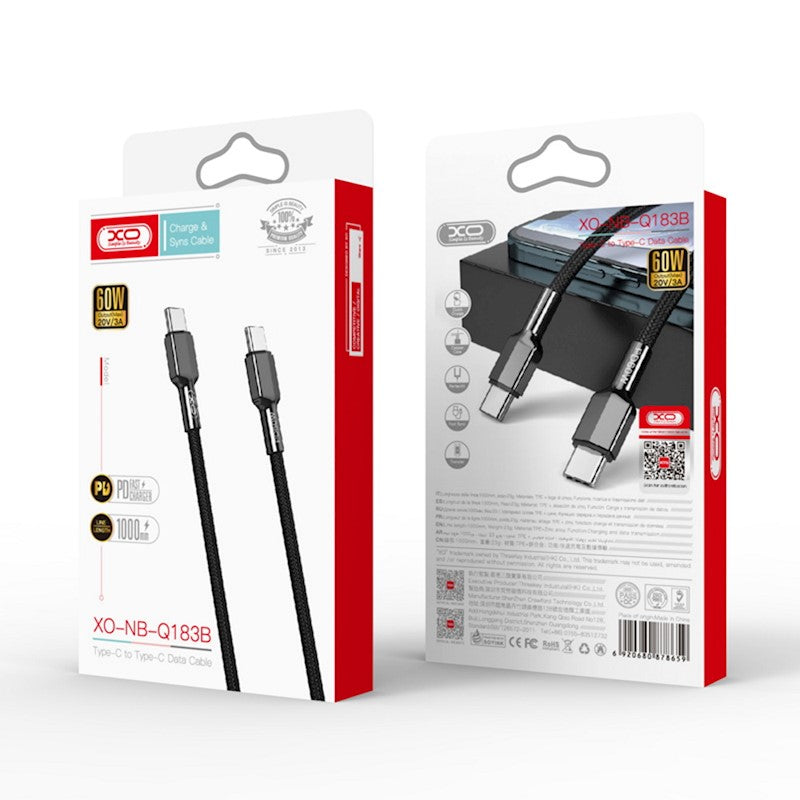 USB-C Data- og Opladningskabel - USB-C XO Design NB183B, 60W, 1m, Sort