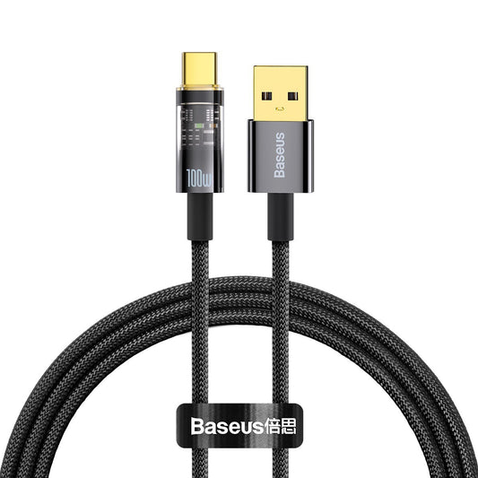 USB-A til USB-C Baseus Explorer data- og opladningskabel, 100W, 1m, sort CATS000201