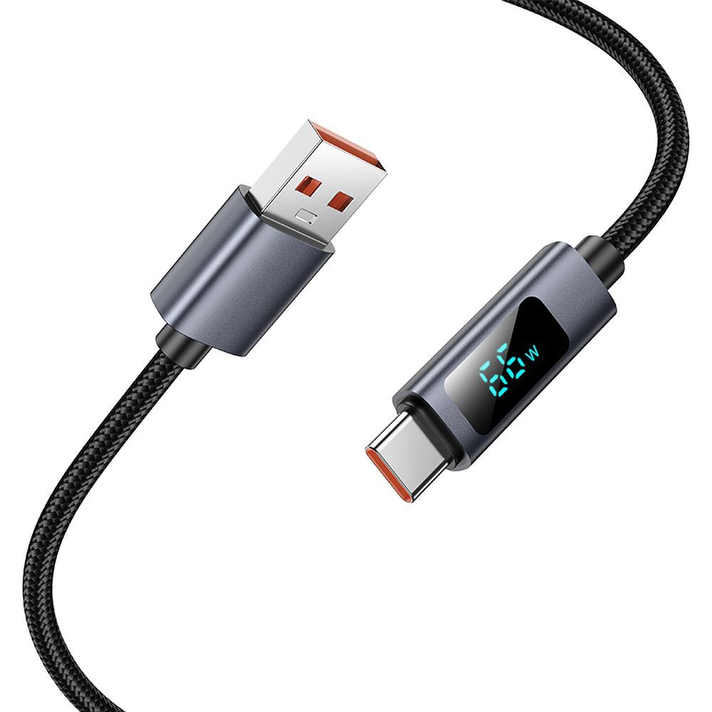 Data- og opladningskabel USB-A - USB-C HOCO Display X112, 100W, 1m, Sort