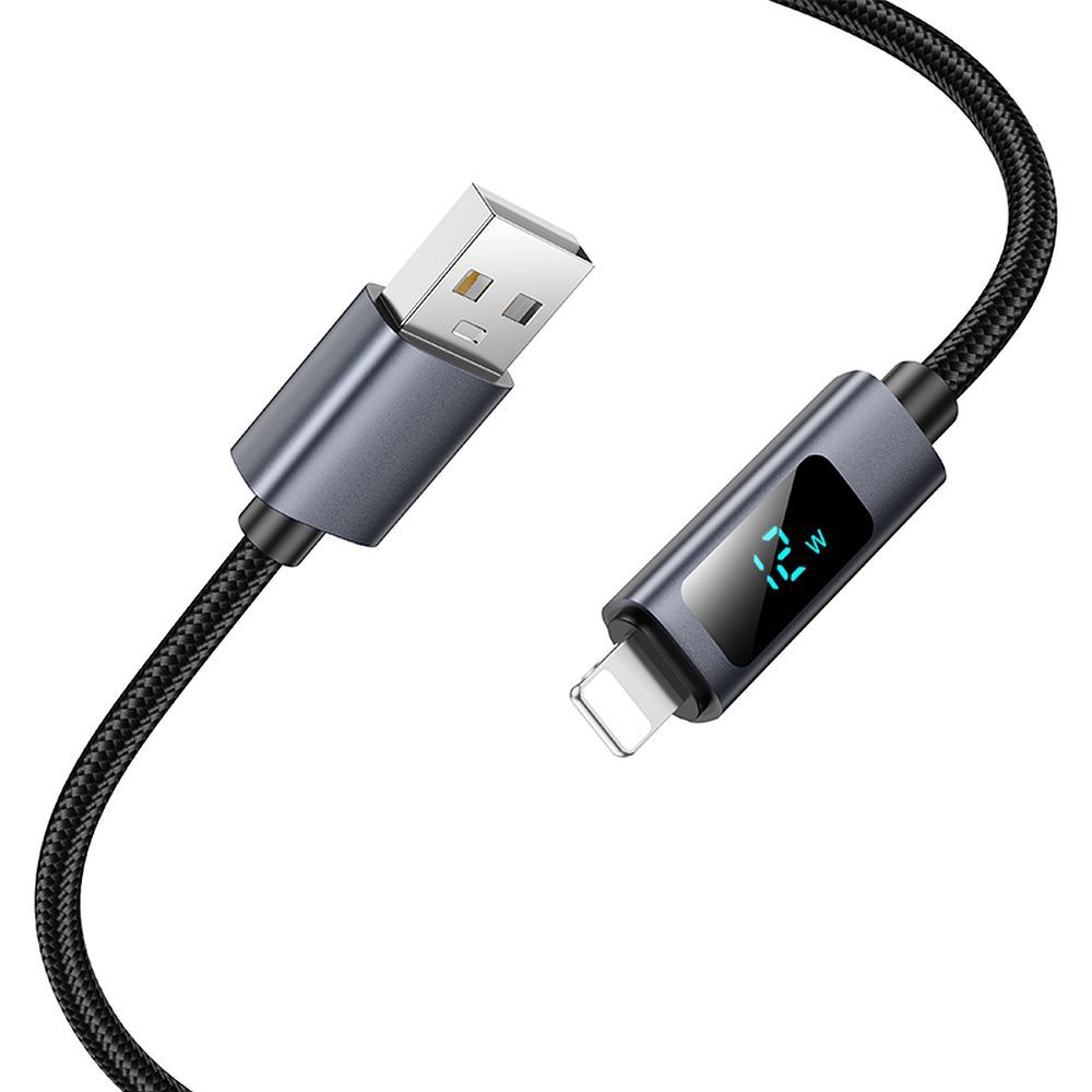 Data- og opladningskabel USB-A - Lightning HOCO Display X112, 18W, 1m, Sort