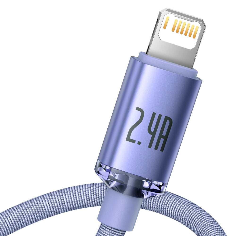 Data- og opladningskabel USB-A - Lightning Baseus Crystal Shine Series, 18W, 2m, Lilla CAJY000105