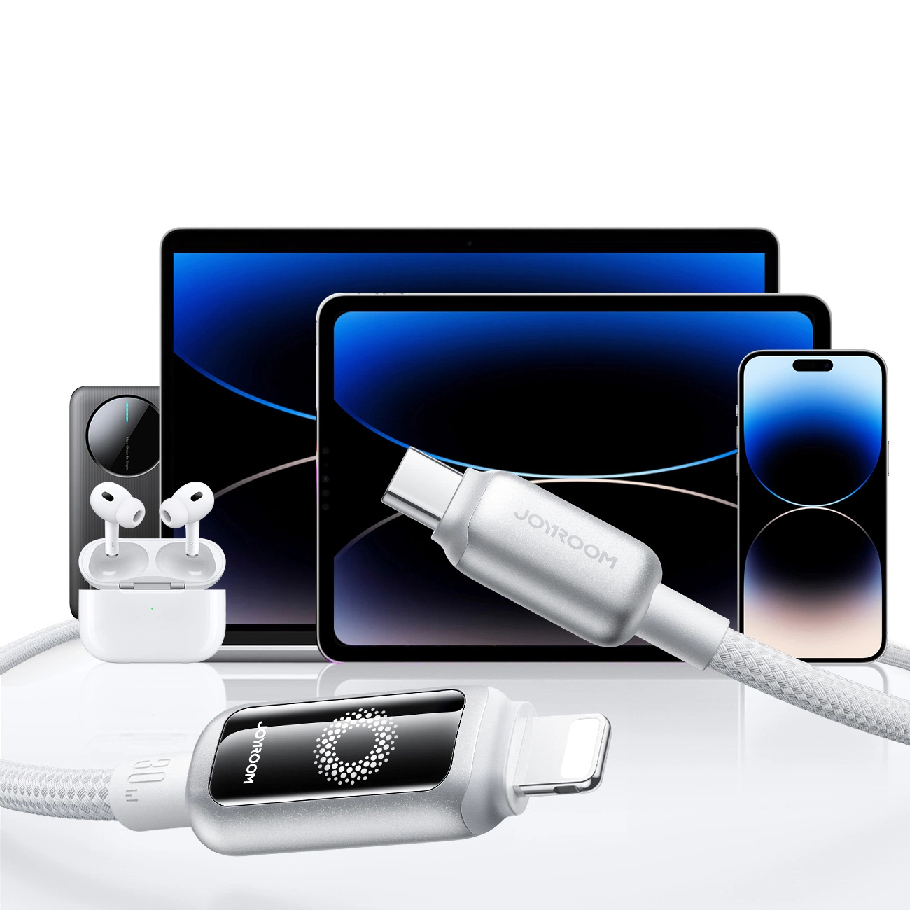 Data- og opladningskabel USB-C - Lightning Joyroom S-A55 StarFlight Display, 30W, 1.2m, Hvid