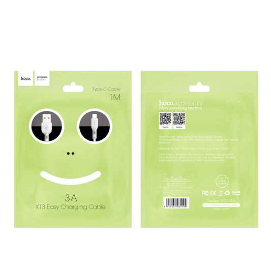 Data- og opladningskabel USB-A - USB-C HOCO X13 Easy, 18W, 1m, Sort