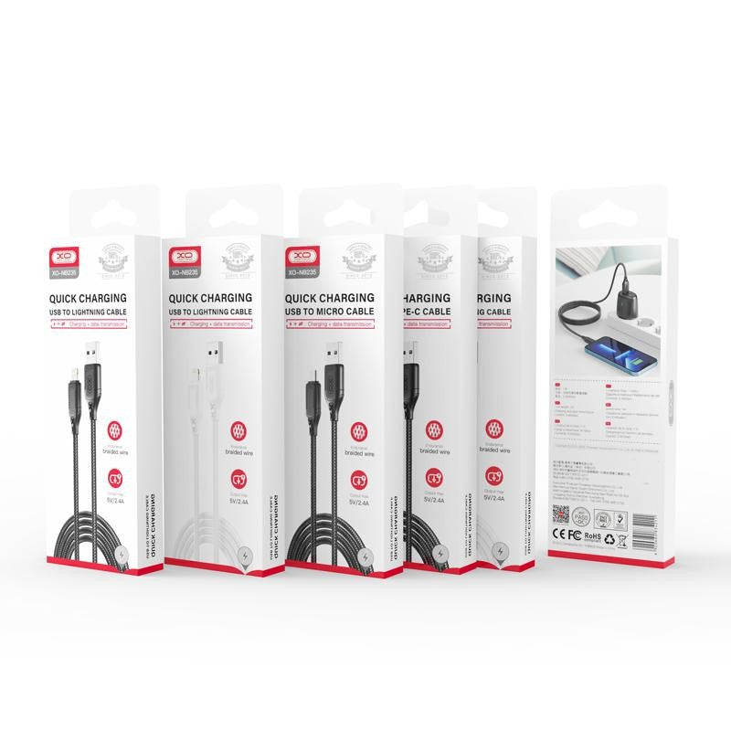 Data- og opladningskabel USB-A - microUSB XO Design NB235, 18W, 1m, Sort