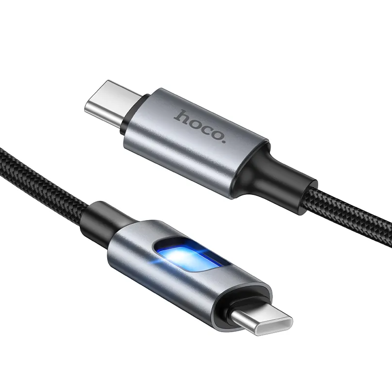 USB-C Data- og Opladningskabel - USB-C HOCO U144 Led, 60W, 1,2m, Sort