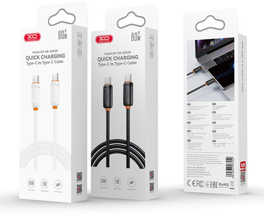 USB-C Data- og Opladningskabel - USB-C XO Design NB-Q302B, 60W, 1m, Hvid