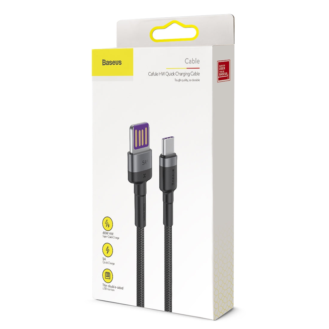 Data- og opladningskabel USB-A - USB-C Baseus Cafule Special Edition, 40W, 1m, Grå CATKLF-PG1