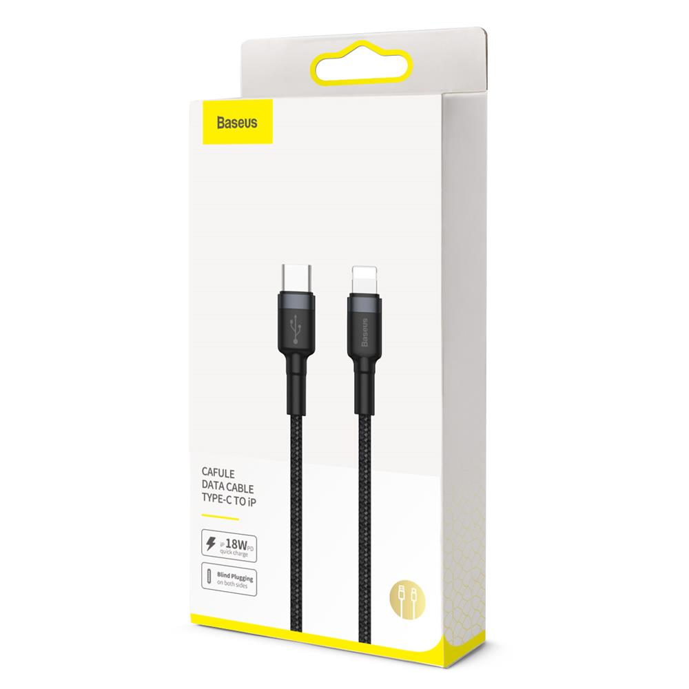 Data- og opladningskabel USB-C - Lightning Baseus Cafule, 18W, 1m, grå CATLKLF-G1 CATLKLF-G1