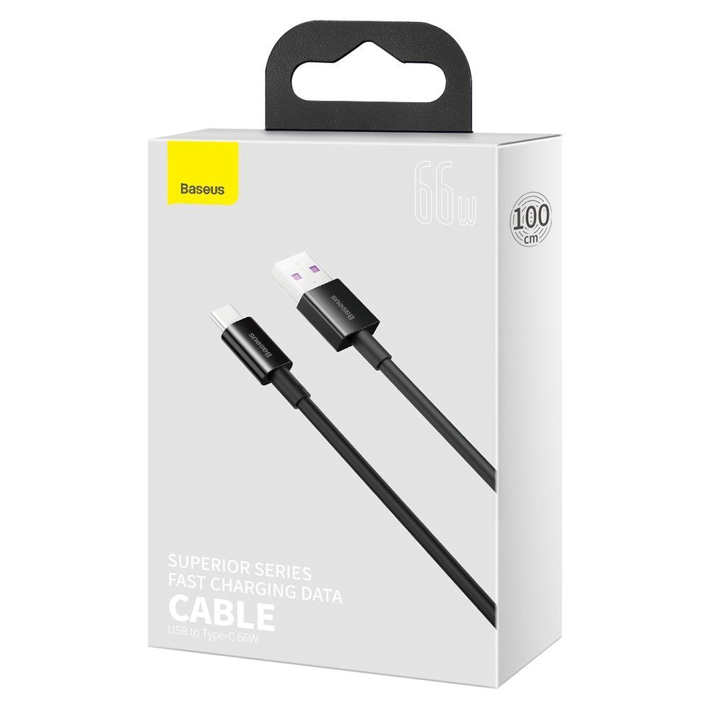 Data- og opladningskabel USB-A - USB-C Baseus Superior Series, 66W, 1m, sort CATYS-01
