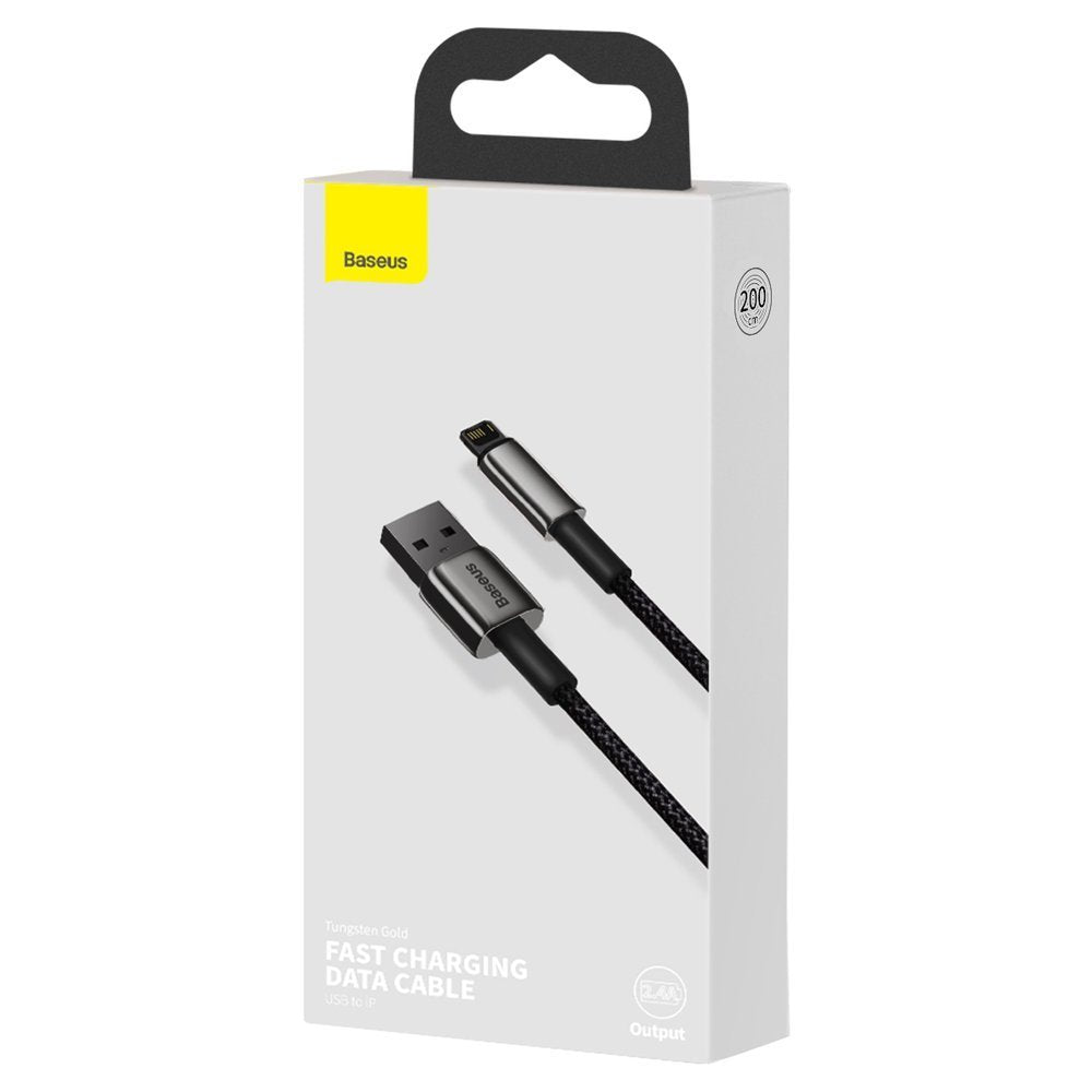 USB til Lightning Data- og Opladningskabel Baseus Tungsten Gold, 2m, 2.4A, Sort CALWJ-A01