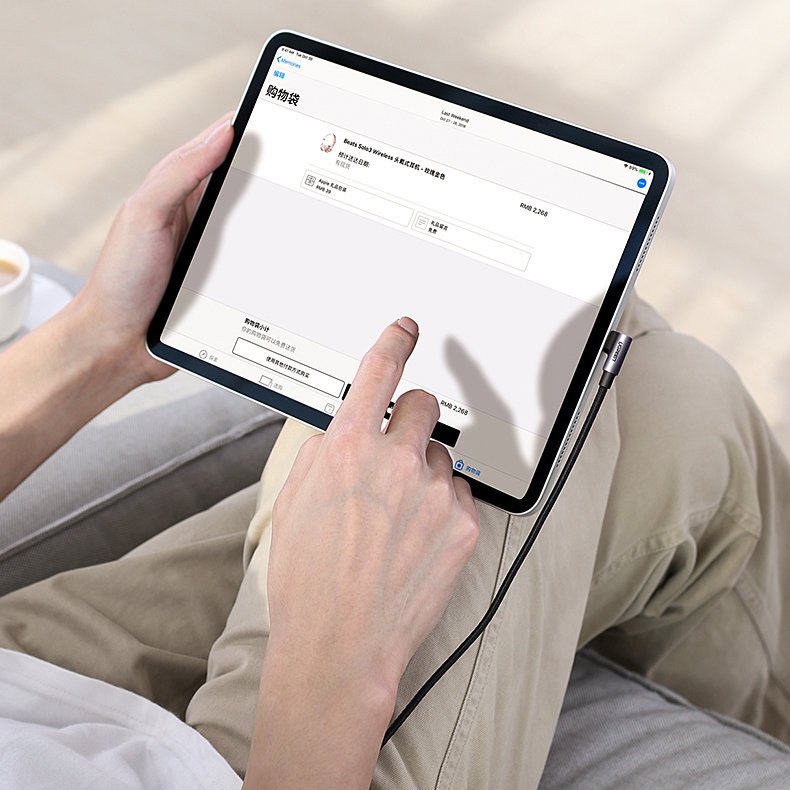 Data- og opladningskabel USB-C - USB-C UGREEN US255 Angled, 60W, 1m, Grå