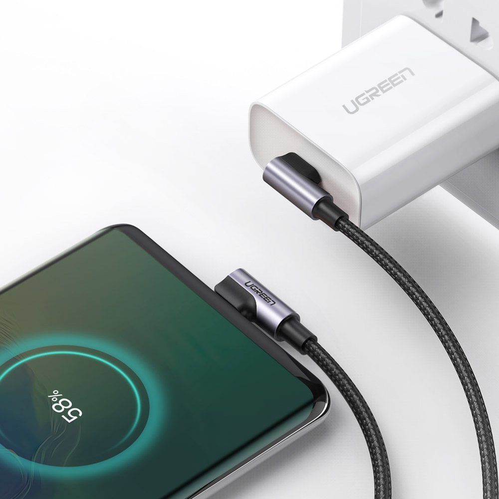 USB-C data- og opladningskabel - USB-C UGREEN US323 USB-C vinklet, 60W, 1m, sort
