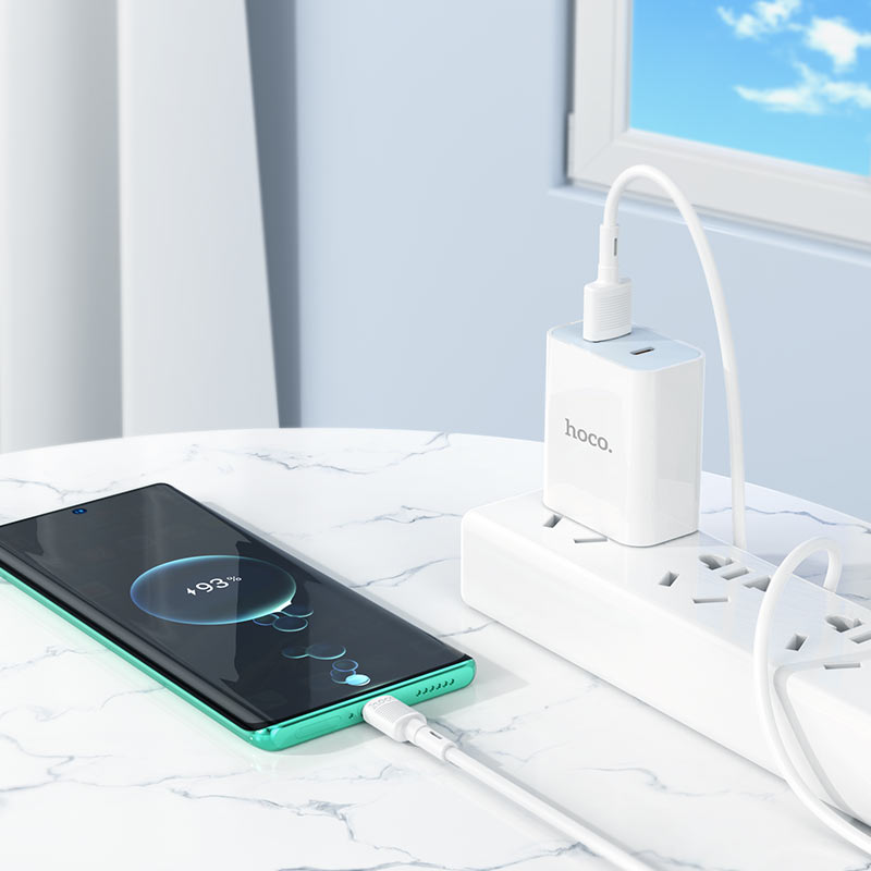 Data- og opladningskabel USB-A - USB-C HOCO X83 Victory, 20W, 1m, Hvid