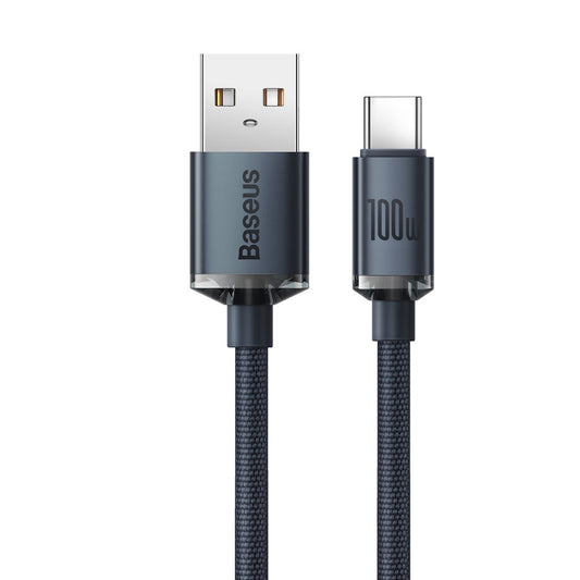 USB-A til USB-C Baseus Crystal Shine Series data- og opladningskabel, 100W, 2m, sort CAJY000501 CAJY000501