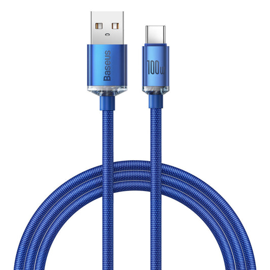 USB-A to USB-C Baseus Crystal Shine Series Data and Charging Cable, 100W, 1.2m, Blue CAJY000403