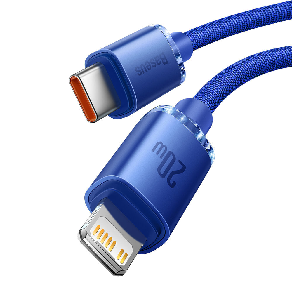 Baseus Crystal Shine Series USB-C - Lightning data- og opladningskabel, 20W, 2m, blå CAJY000303