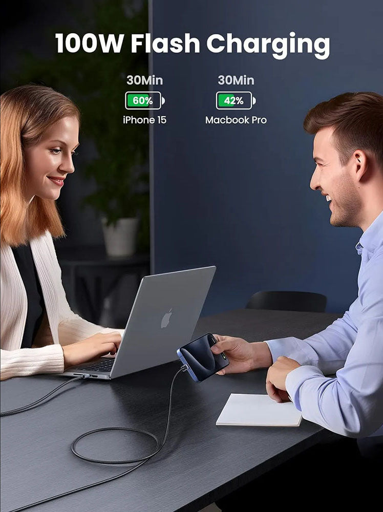 Data- og opladningskabel USB-C - USB-C UGREEN L512, 100W, 0,5m, Grå