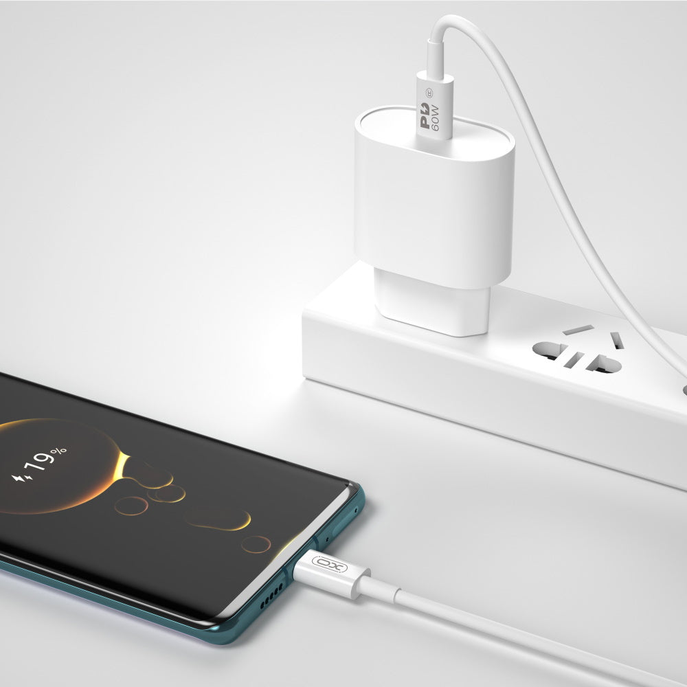 Data- og opladningskabel USB-C - USB-C XO Design NB-Q190A, 60W, 1m, Hvid
