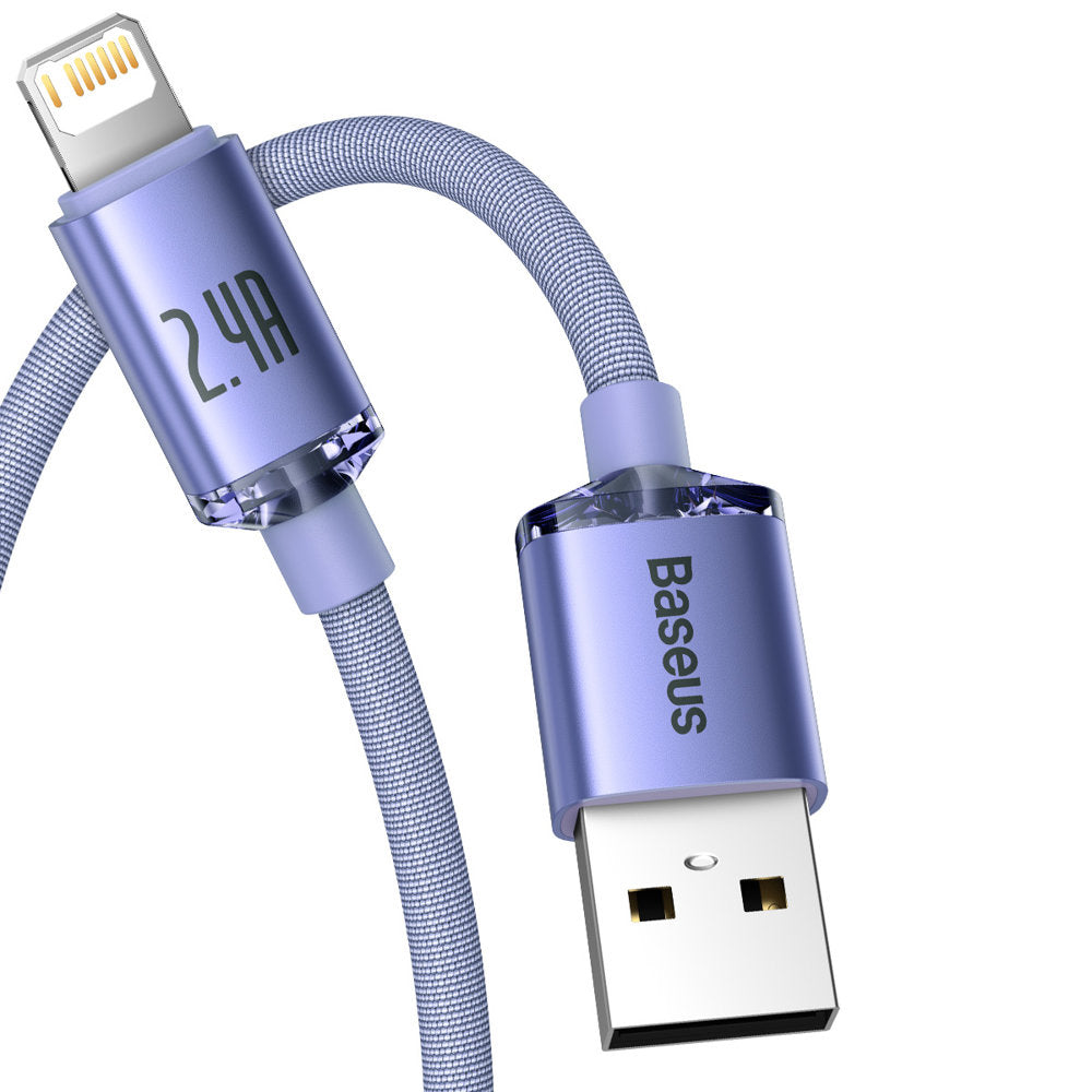 Data- og opladningskabel USB-A - Lightning Baseus Crystal Shine Series, 18W, 2m, Lilla CAJY000105
