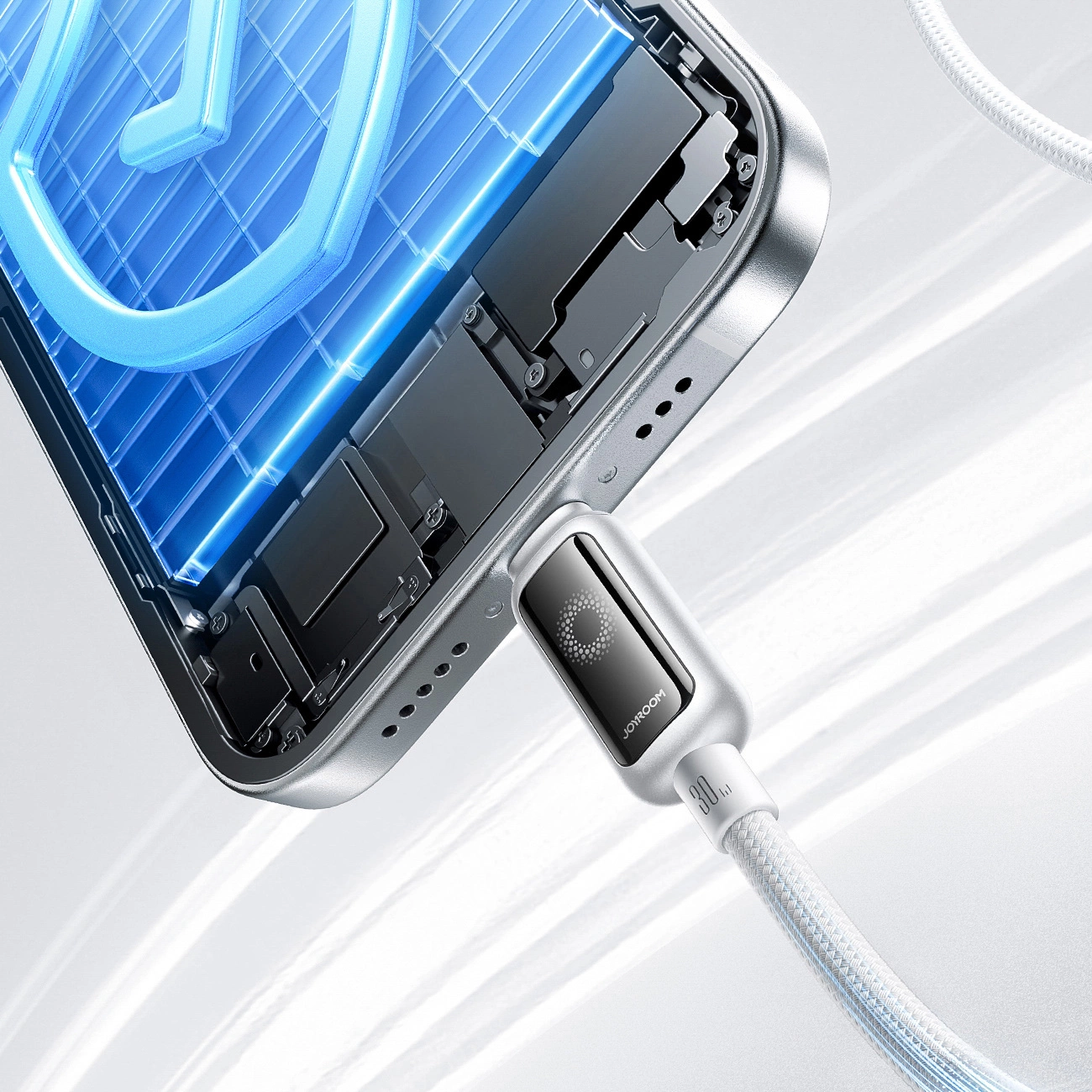 Data- og opladningskabel USB-C - Lightning Joyroom S-A55 StarFlight Display, 30W, 1.2m, Hvid