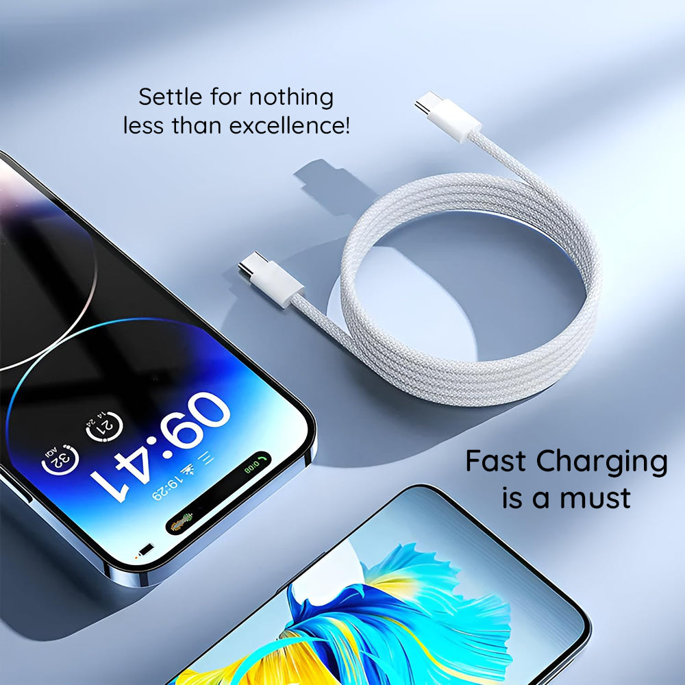 Data- og opladningskabel USB-C - USB-C Lito LD04CC, 60W, 2m, Hvid