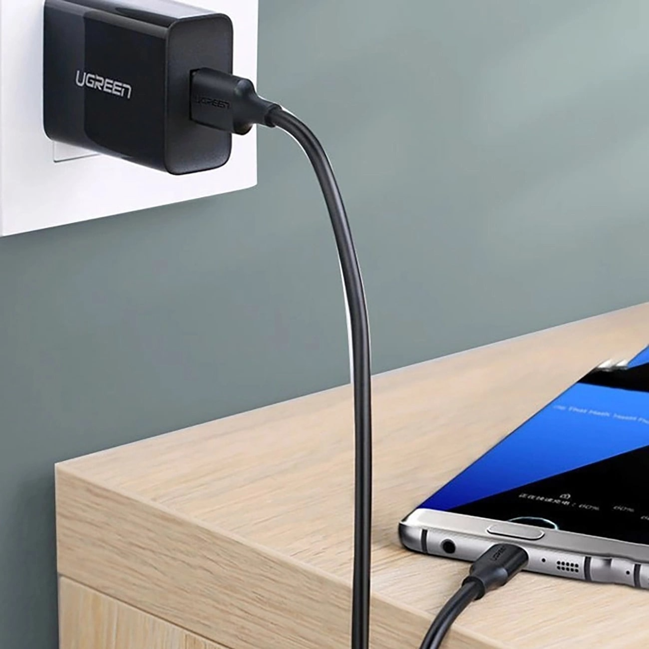 USB-A - USB-C UGREEN US184 data- og opladningskabel, 18W, 0.5m, Sort
