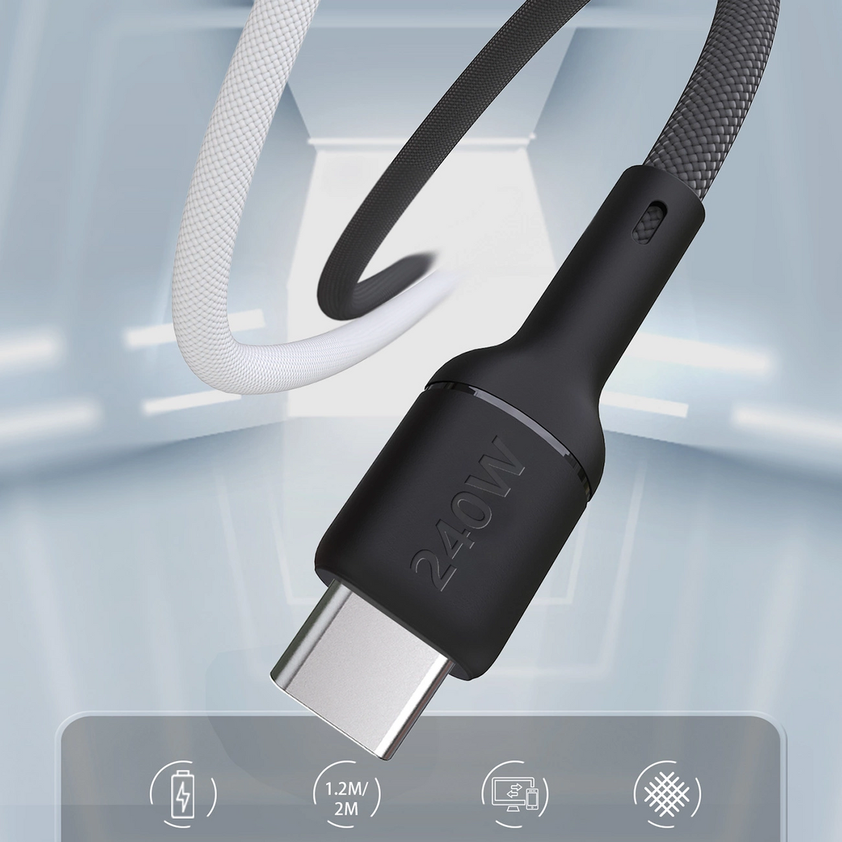 USB-C Data- og Opladningskabel - USB-C Dudao L9C Max, 240W, 1,2m, Sort