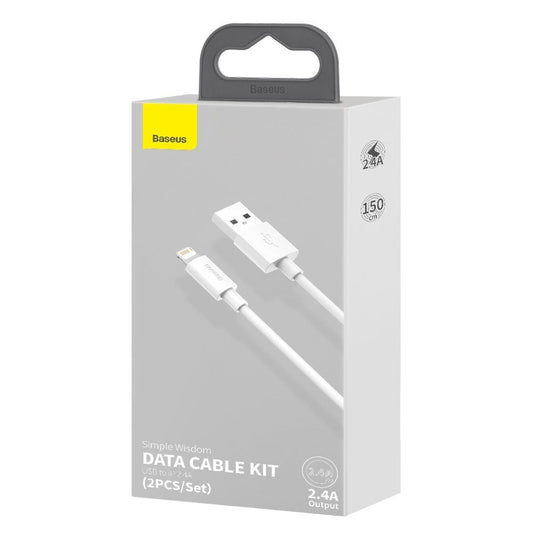 Data- og opladningskabel USB-A - Lightning Baseus Simple Wisdom, 18W, 1,5 m, sæt med 2 dele, hvid TZCALZJ-02