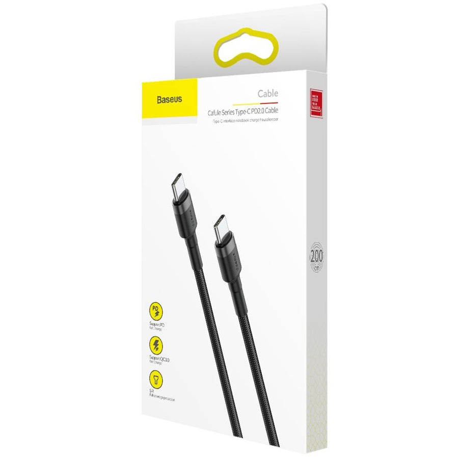 USB-C Data- og Opladningskabel - USB-C Baseus Cafule, 60W, 2m, Sort CATKLF-HG1